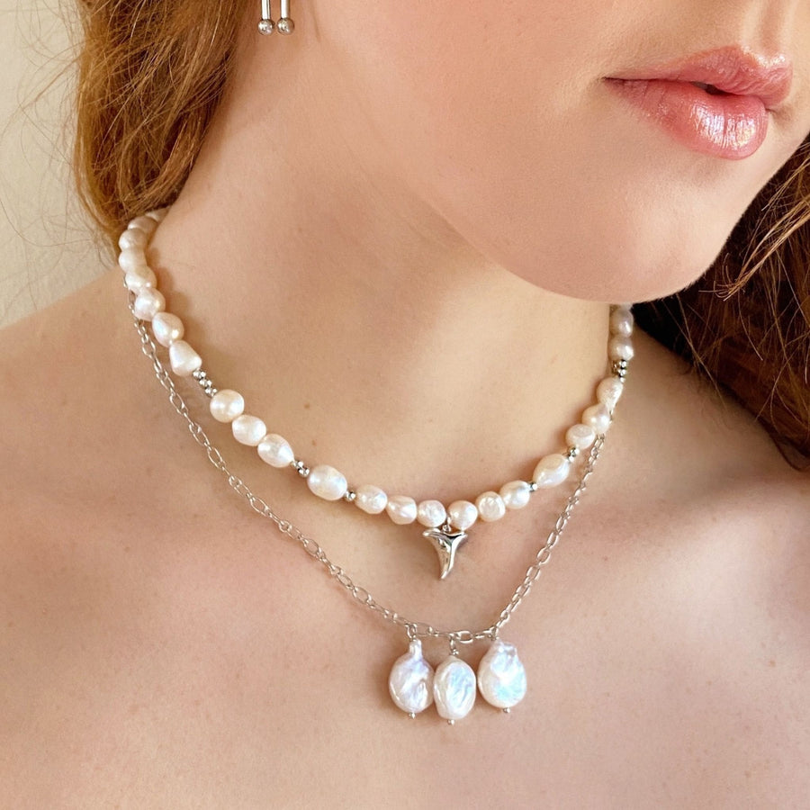 pearl silver necklaces stack
