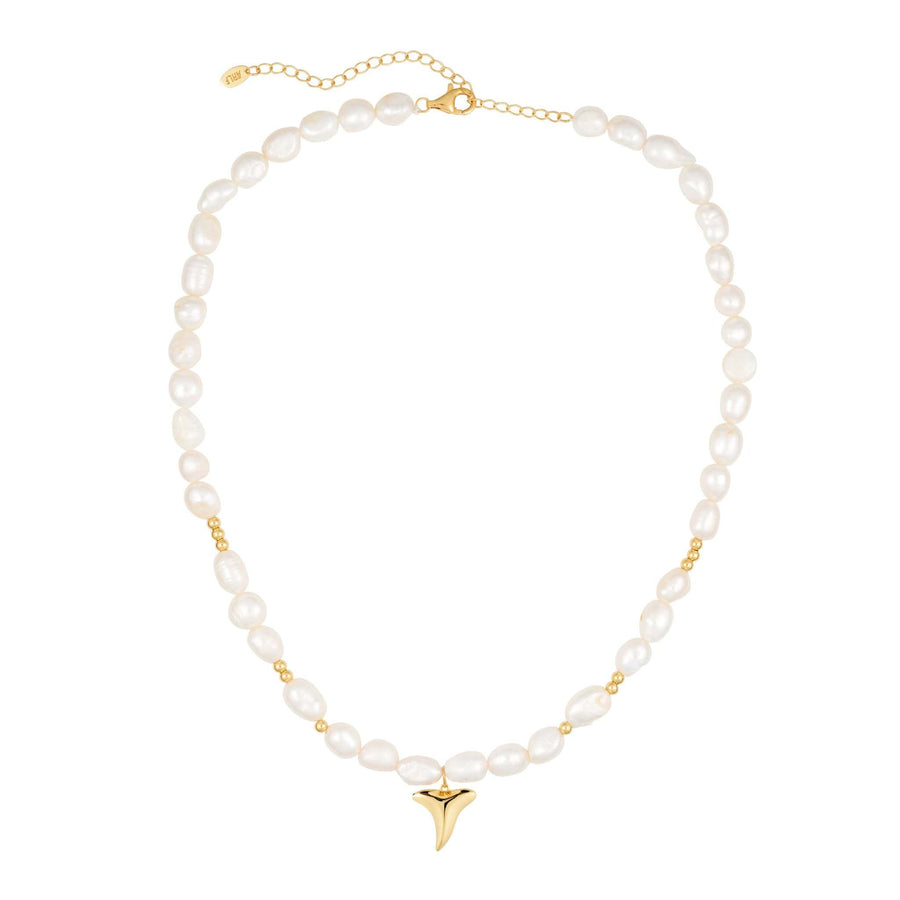 shark tooth pearl gold necklace