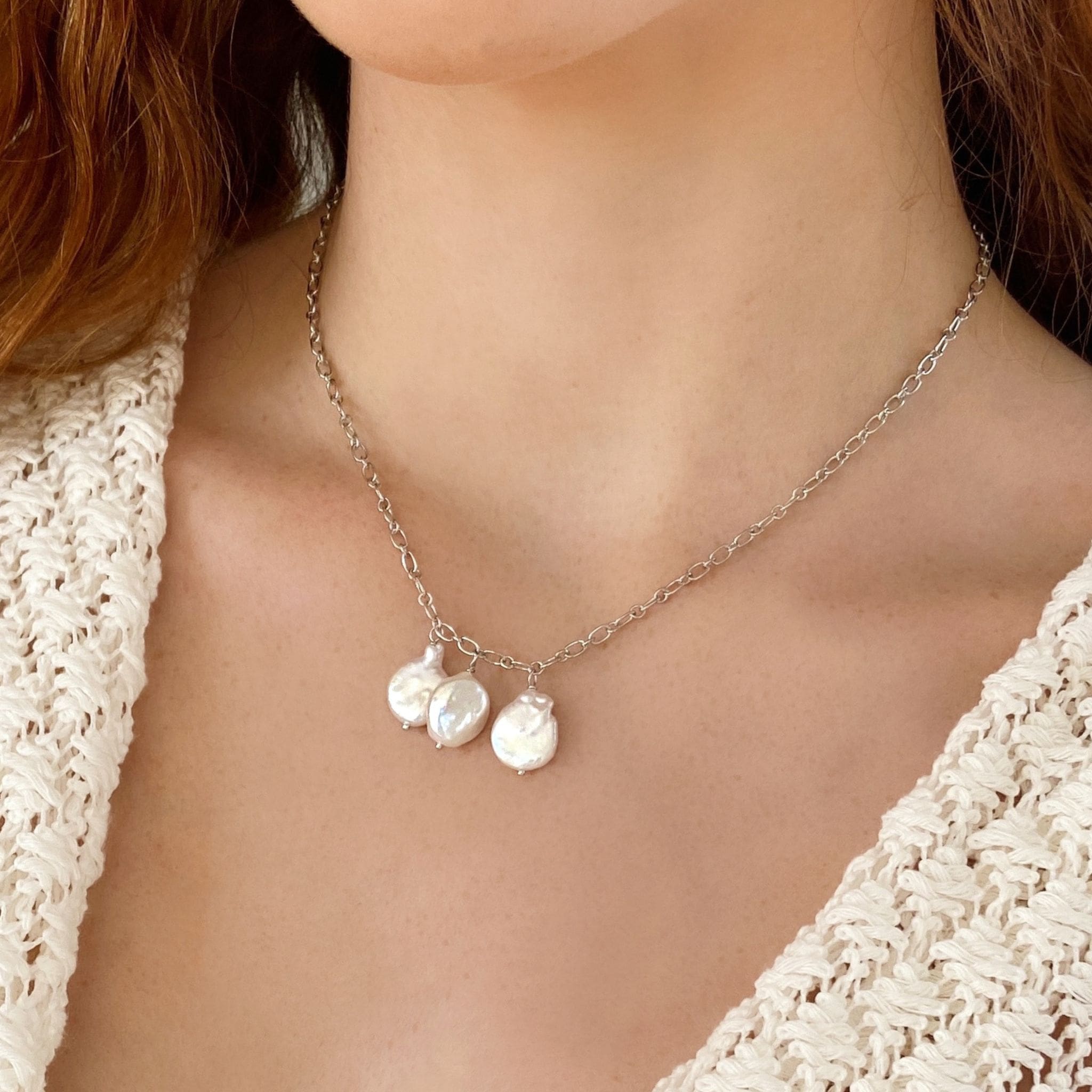 Nymph Necklace - 3 Baroque Freshwater Pearls on Silver Necklace