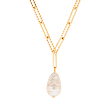 Baroque pearl link necklace in gold. Australian layered jewelllery