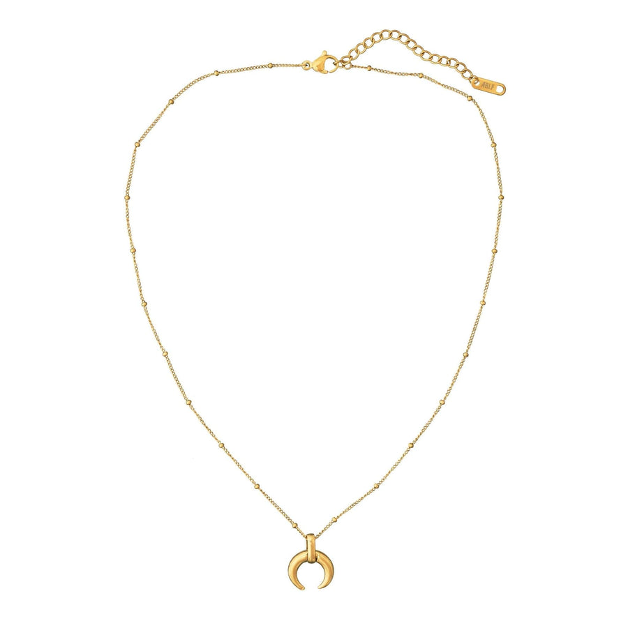 small horn necklace on fine bobble chain in gold