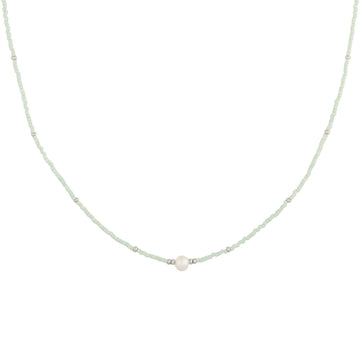 mint beaded pearl necklace in silver