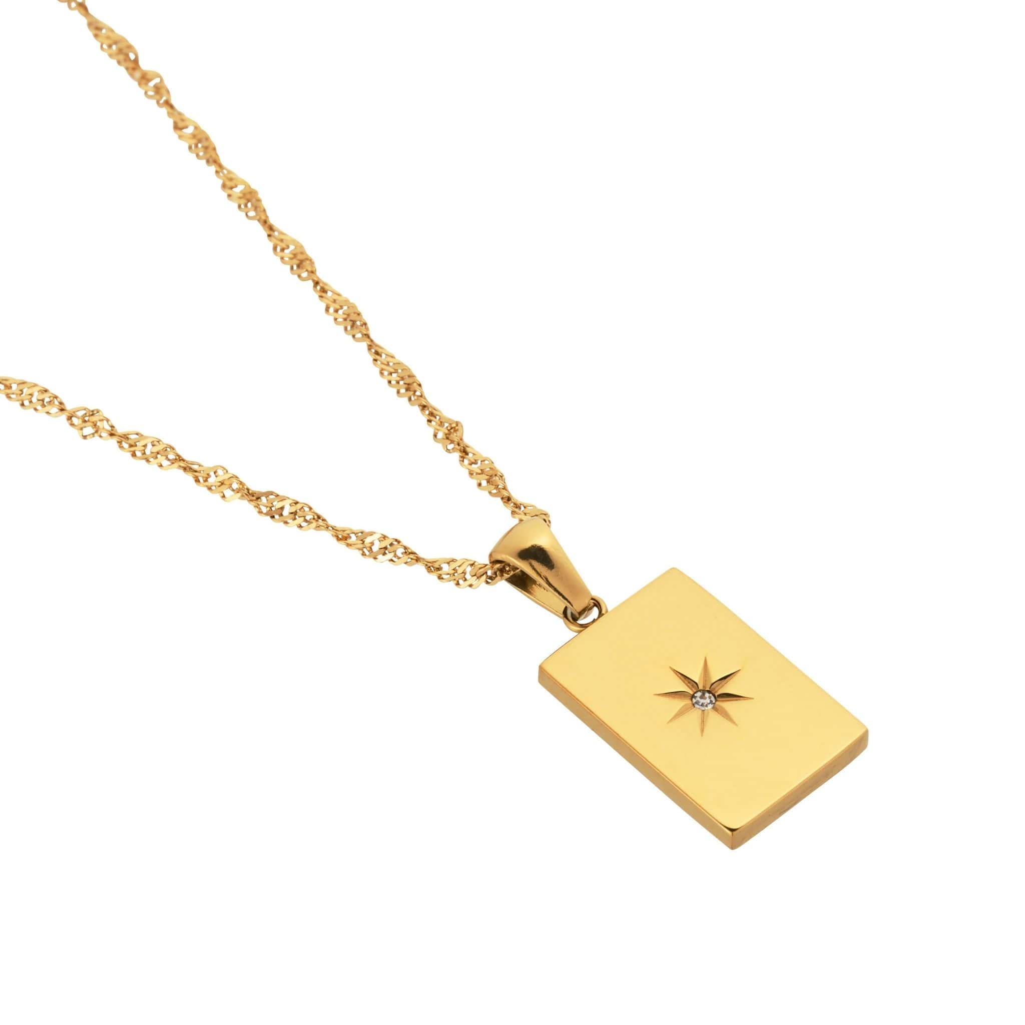 Star Rectangle Pendant Necklace- 18K Gold Plated Stackable