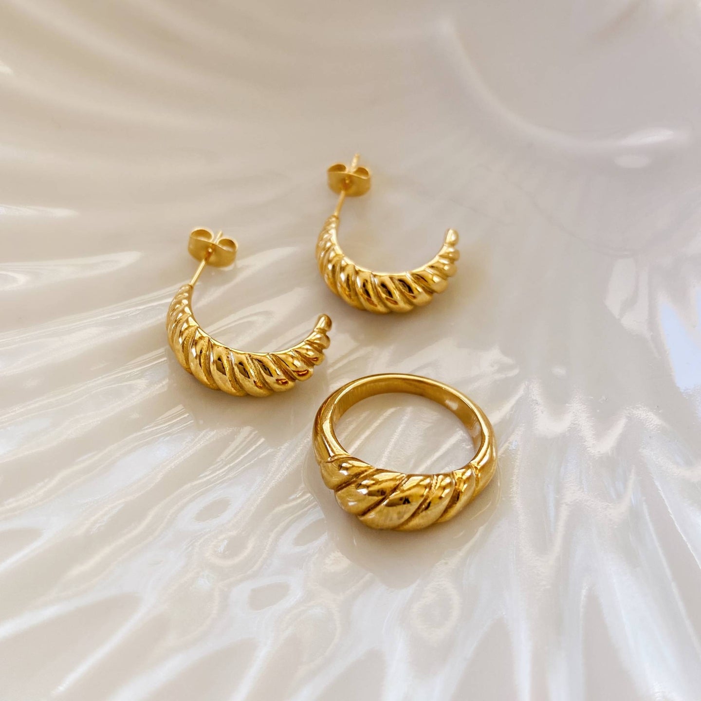matching croissant ring and hoops