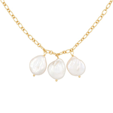 gold necklace with 3 baroque pearls
