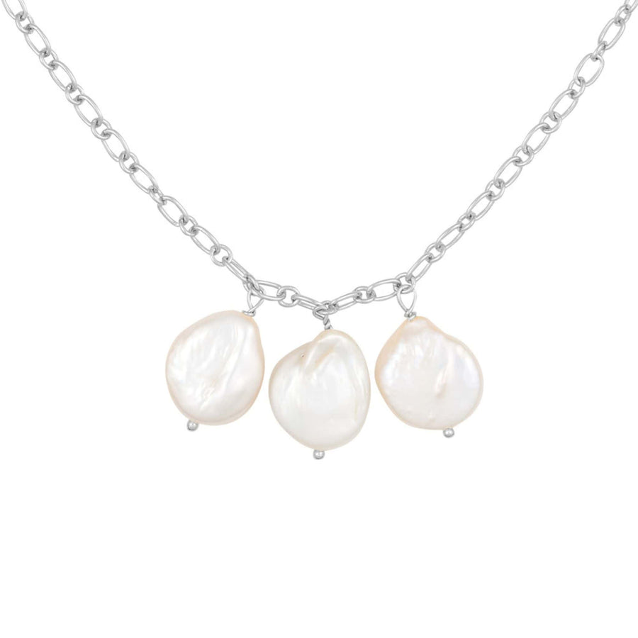 3 baroque pearls on silver necklace