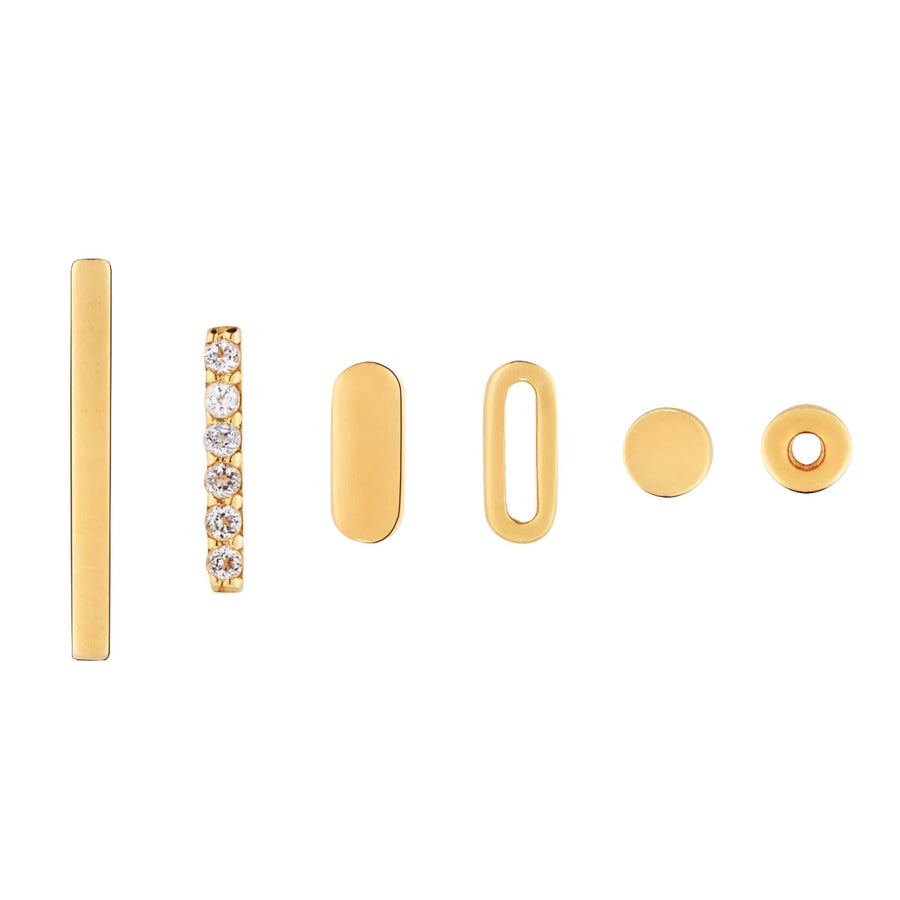 set of 6 minimal studs stack in gold