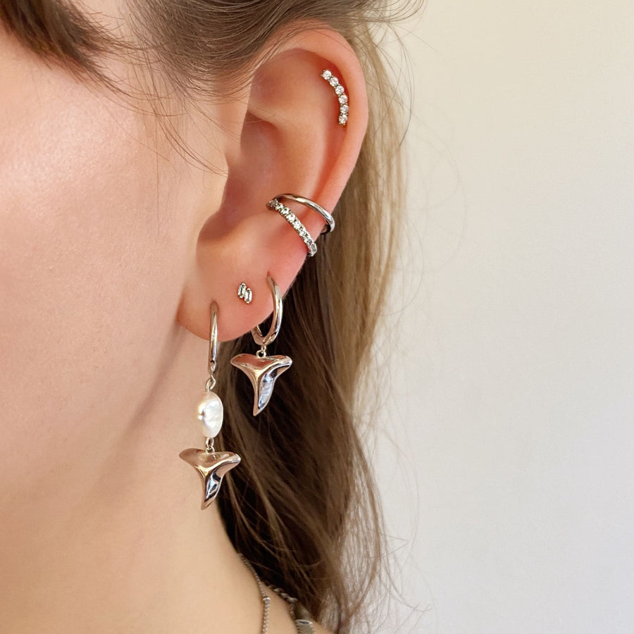 shark tooth hoops silver stack ear