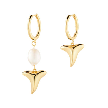 shark tooth pearl hoops gold