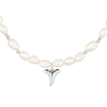 shark tooth pearl necklace silver
