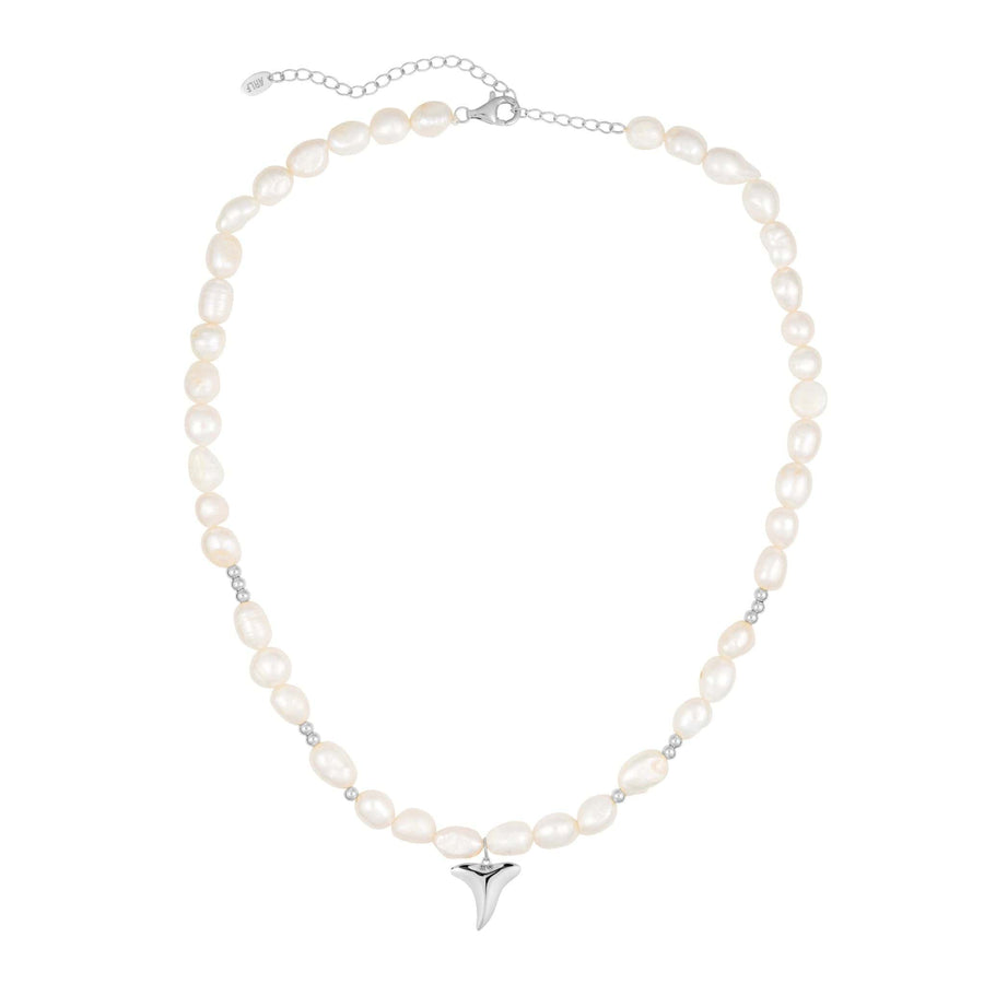 shark tooth pearl silver necklace