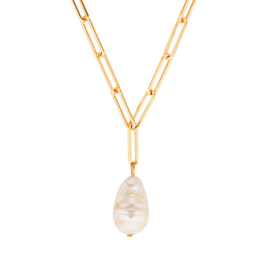Baroque pearl link necklace in gold. Australian layered jewelllery