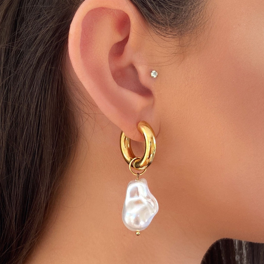 baroque gold hoops with a pearl