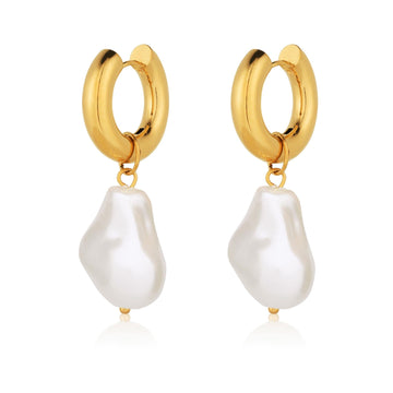 baroque pearl hoops in gold