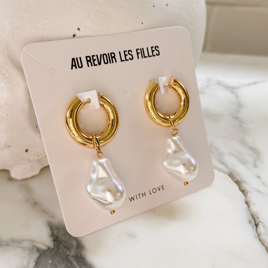 chunky hoops in gold with baroque pearl