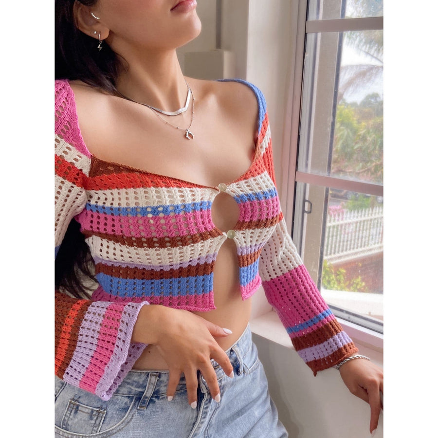 striped crochet top with silver jewellery