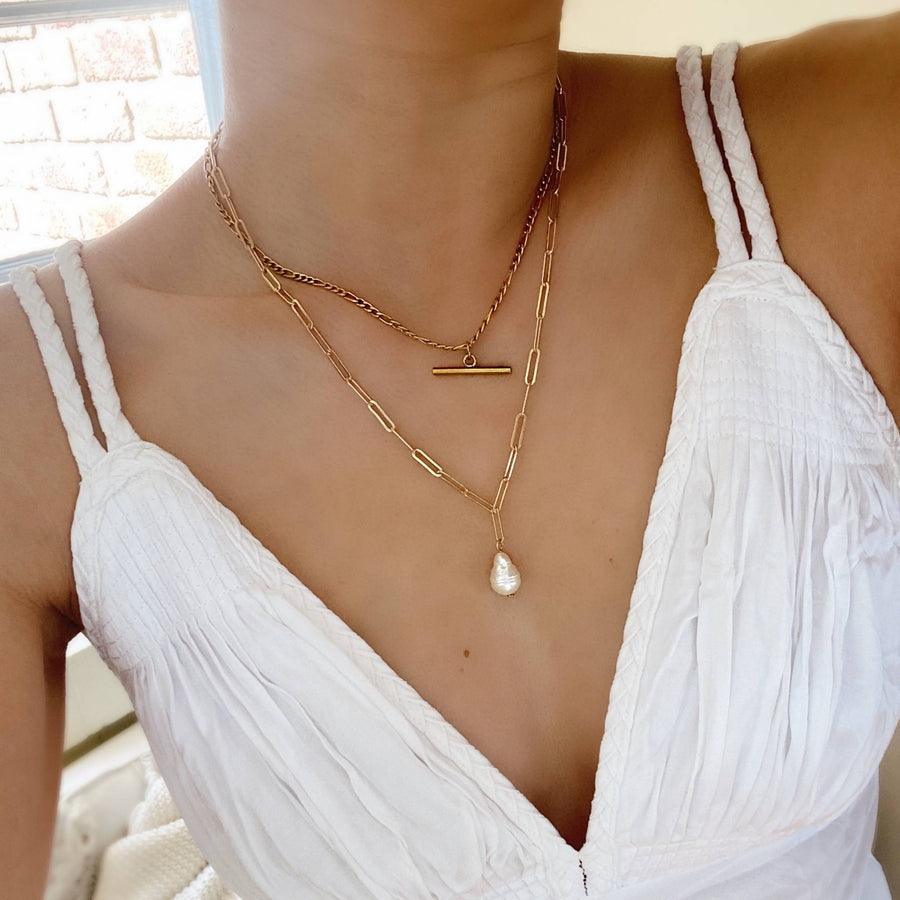 layered fob necklace white slip top