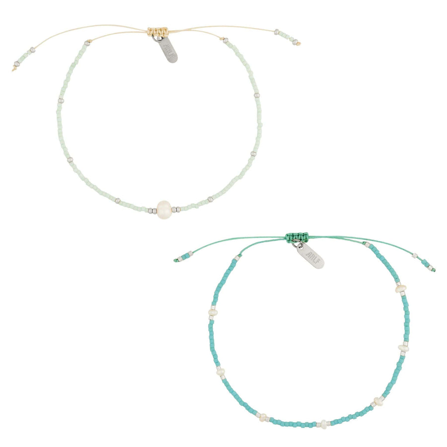 mint and turquoise set of 2 beaded bracelets