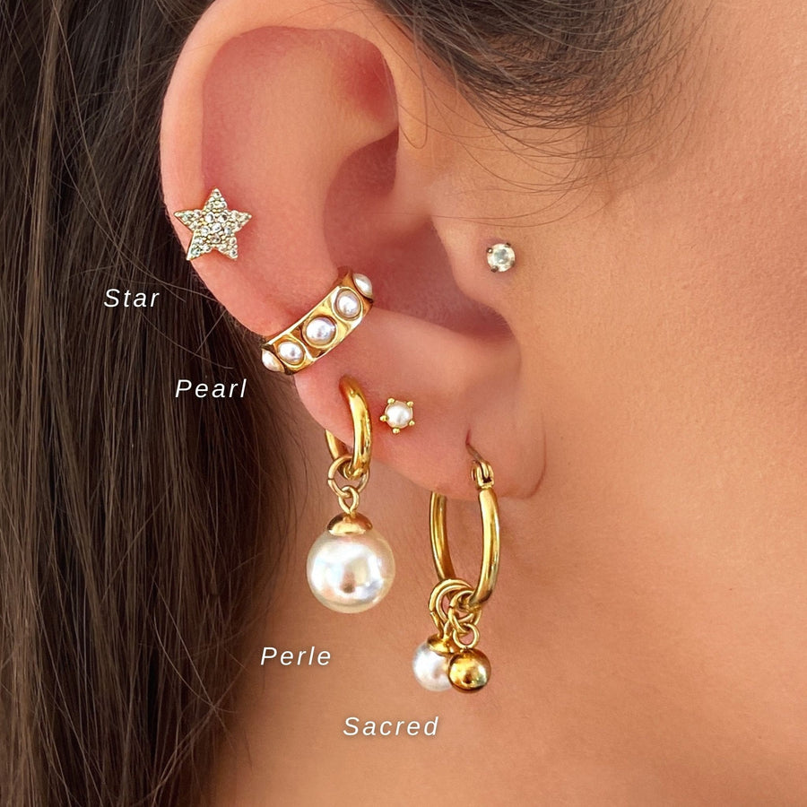 ear hoop stack with perle, pearls and stars