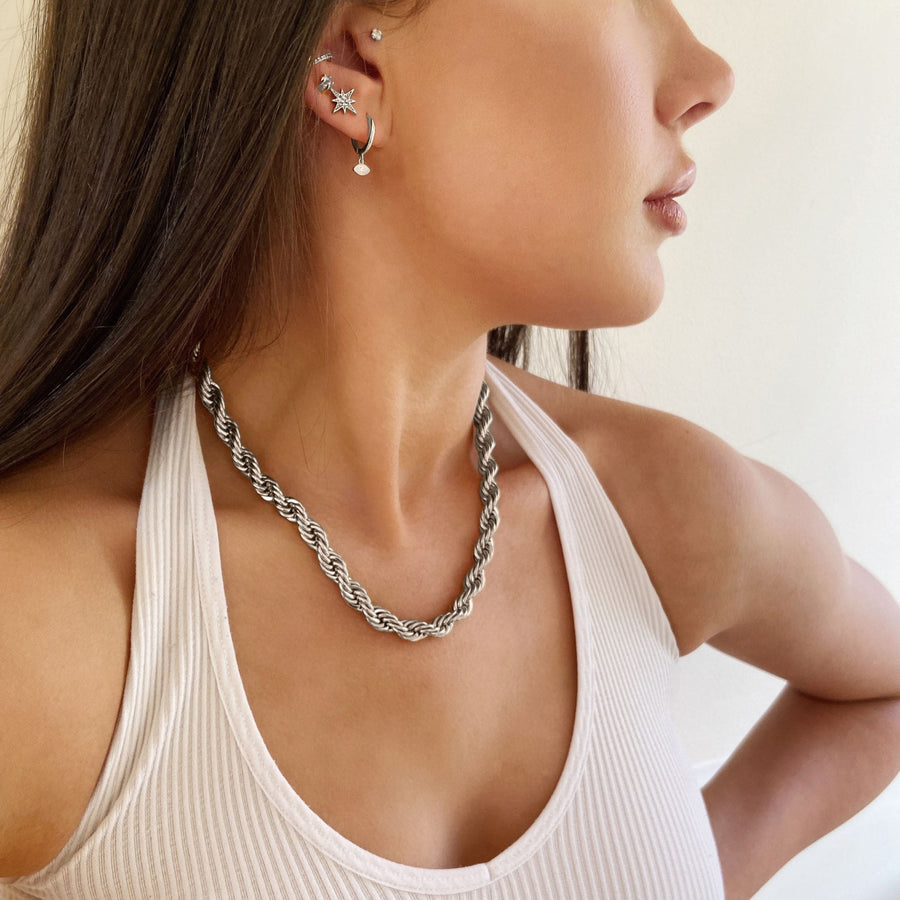 silver rope chunky chain necklace