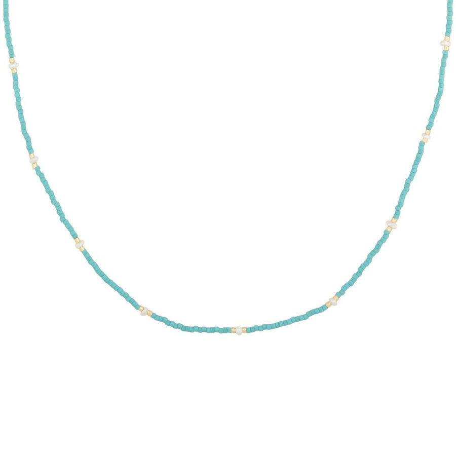 turquoise beaded gold necklace with tiny pearls
