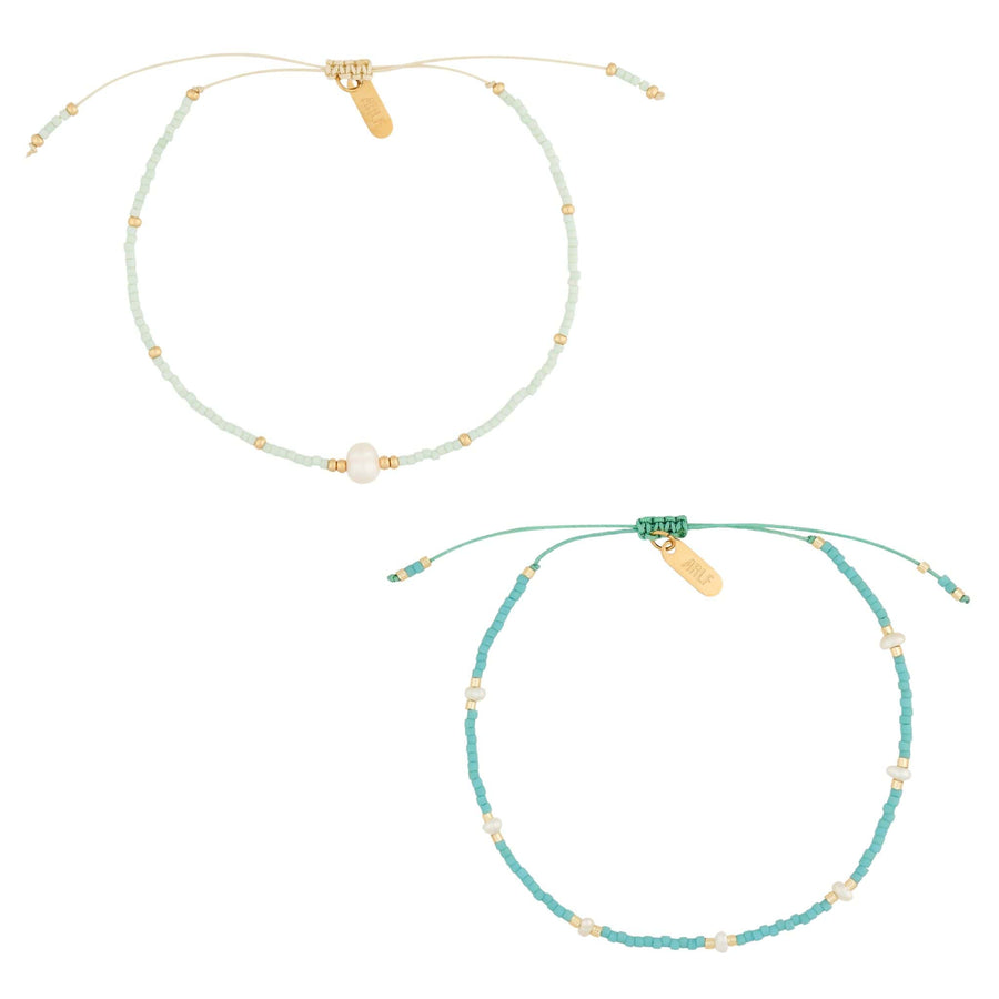 turquoise and mint set of 2 beaded bracelets