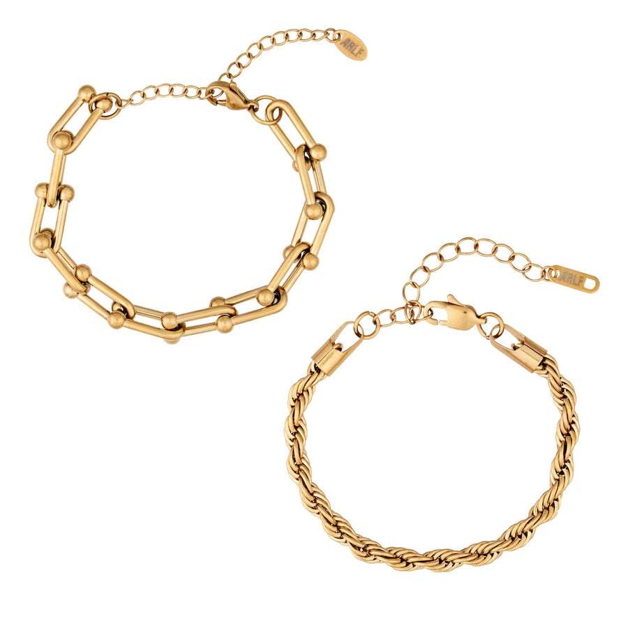 two bracelet stack in gold